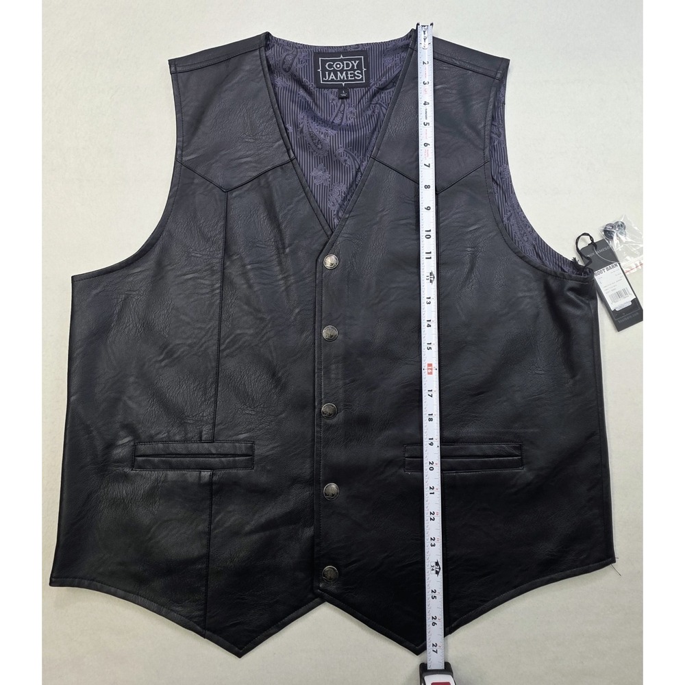 NEW Cody James Vest Faux Leather Mens Large Black‎ Western Biker Cowboy - Picture 3 of 7